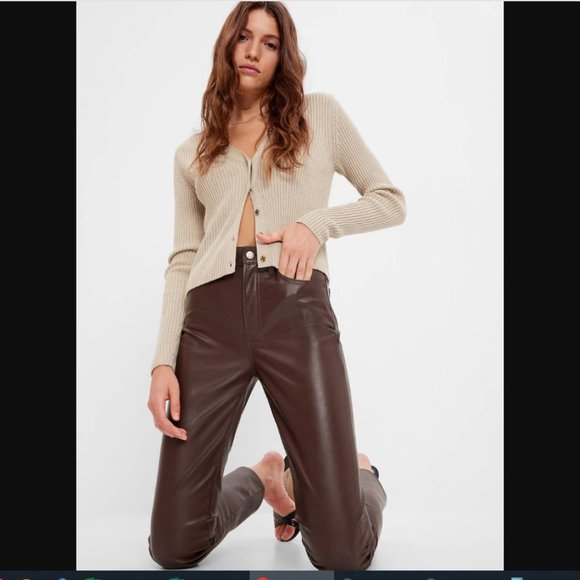 GAP High Rise Faux Vegan Leather Vintage Slim Pants Espresso Brown NEW - Picture 1 of 8